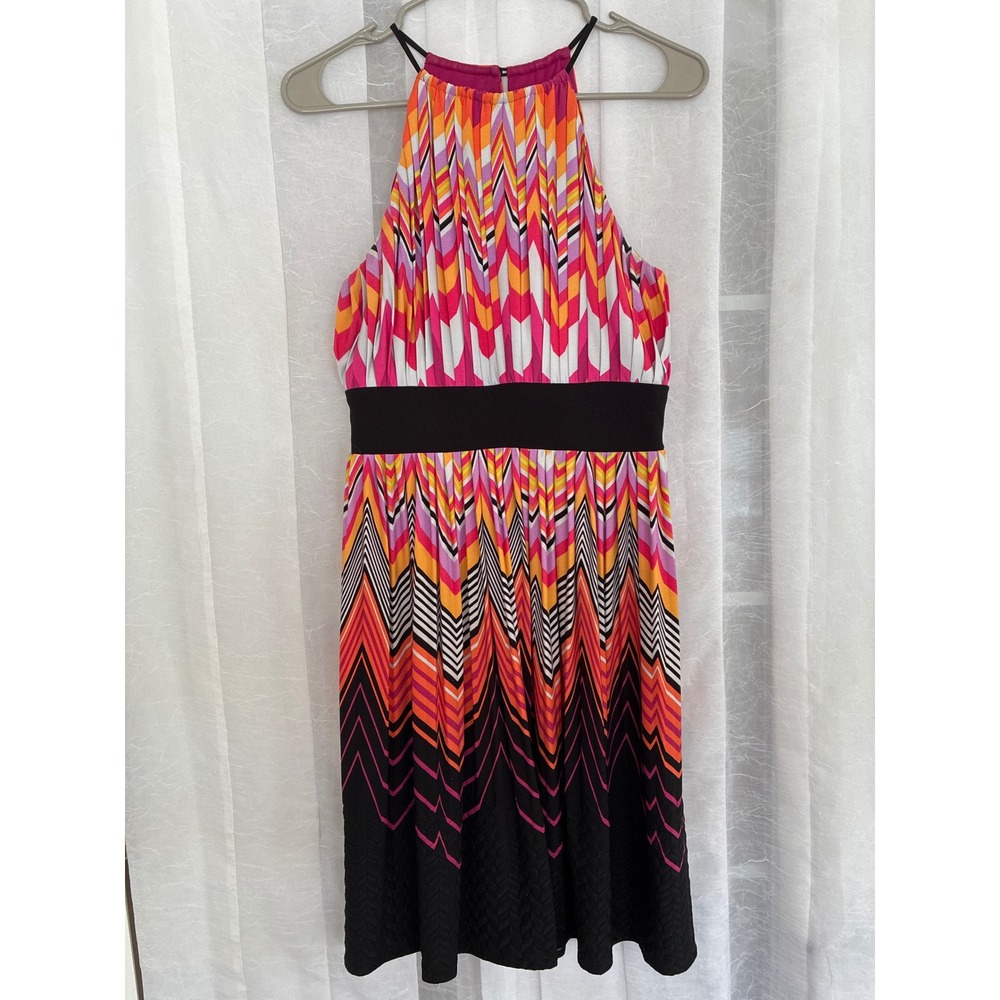 Maggy London Womens Chevron‎ Halter Dress Pink Orange Black Empire Waist Size 6